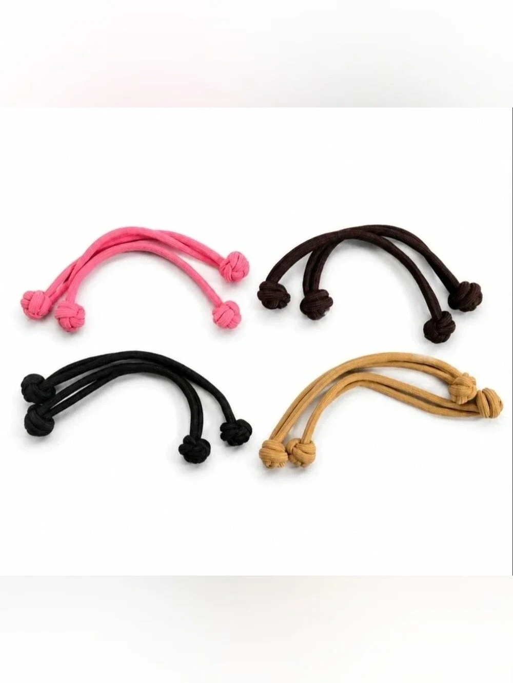 Elastic Hair Ties Set - Pink, Brown, Black, Tan